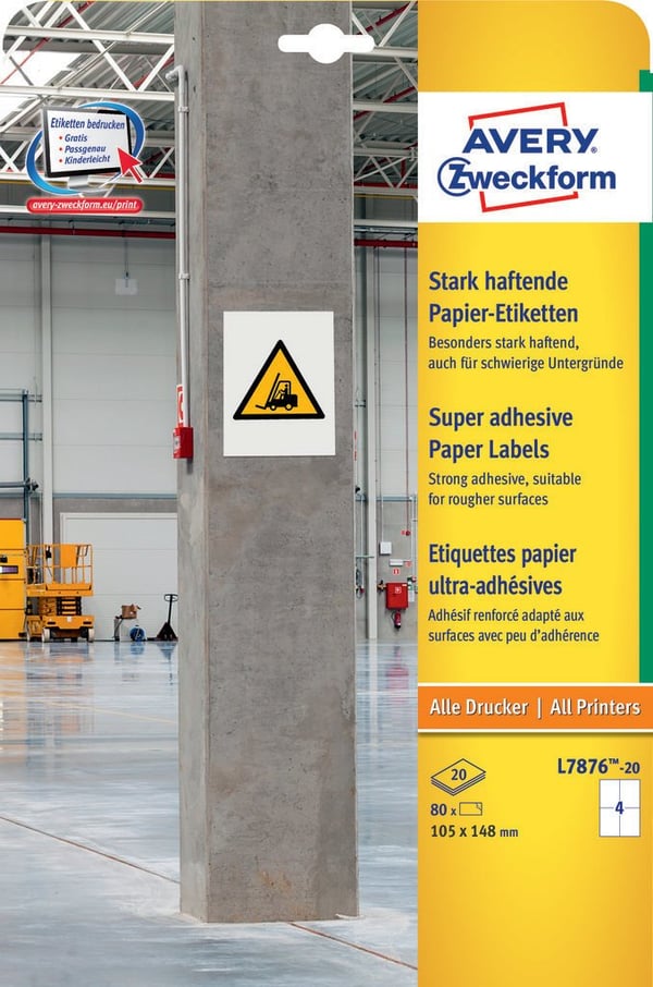 Avery L7876-20 självhäftande etiketter Rundad rektangel Permanent Vit 80 styck