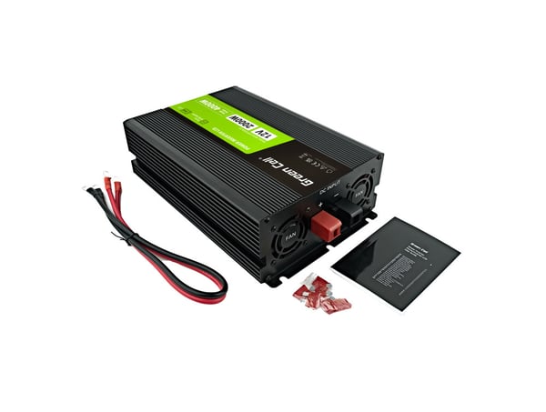 Green Cell Przetwornica napicia PowerInverter LCD 12 V 2000W/40000W Przetwornica samochodowa z wywietlaczem - czysty sinus eladaptrar Automatisk Svart