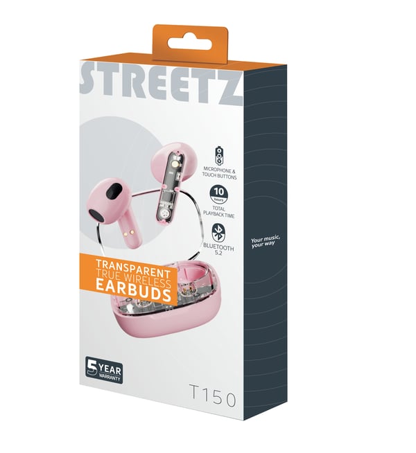 Miniatyrbild 2 av 13: Streetz T150 TWS earphones, Transparent Pink