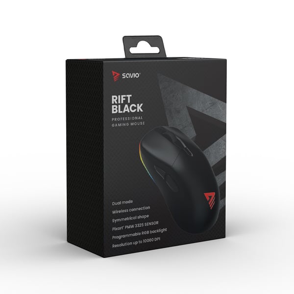 Miniatyrbillede 6 af 9: Savio RIFT BLACK gaming mouse RGB Dual Mode mus Spil Ambidextrous Bluetooth + USB Type-A Optisk 300 dpi