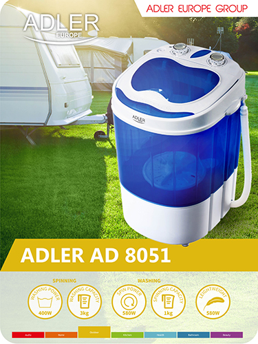 Adler AD 8051 vaskemaskine Top-indlæsning 3 kg Blå, Hvid