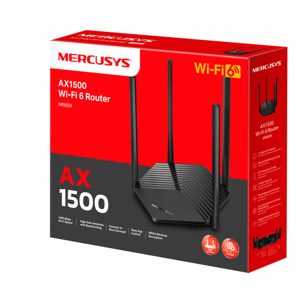 Pikkukuva 2 / 5: Mercusys MR60X langaton reititin Gigabitti Ethernet Kaksitaajuus (2,4 GHz/5 GHz) Musta