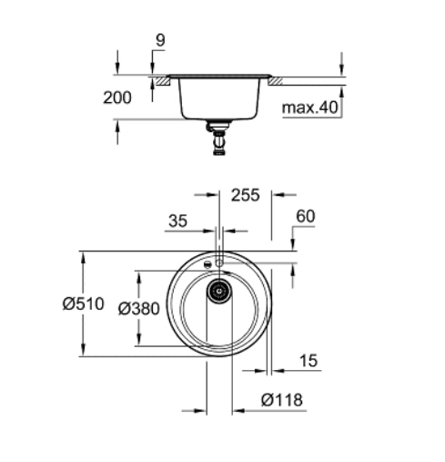 GROHE K200 Top-monteret vask Cirkel Kvartskomposit