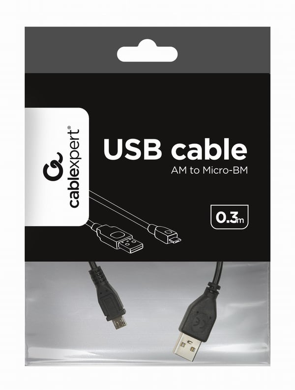 Miniatyrbillede 4 af 4: Gembird USB 2.0/microUSB 2.0, 0.3m USB-kabel 0,3 m USB A Micro-USB B Sort