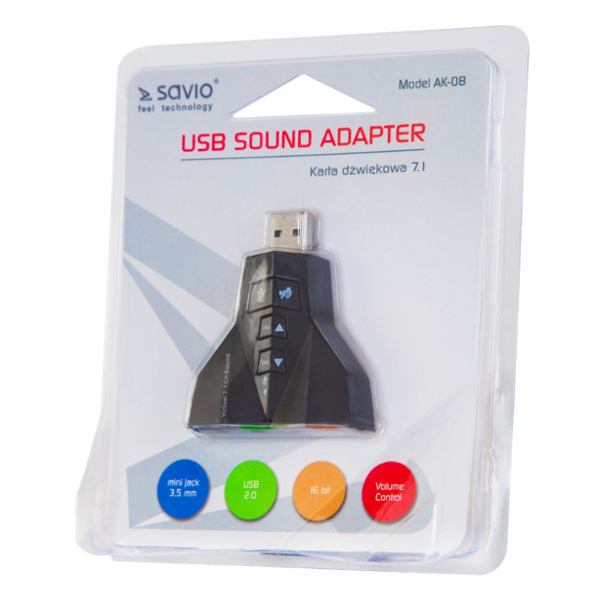 Miniatyrbillede 2 af 2: Savio – Carte de soud 7.1 AK-08 interface-kort/adapter 3ˌ5 mm, USB 2.0