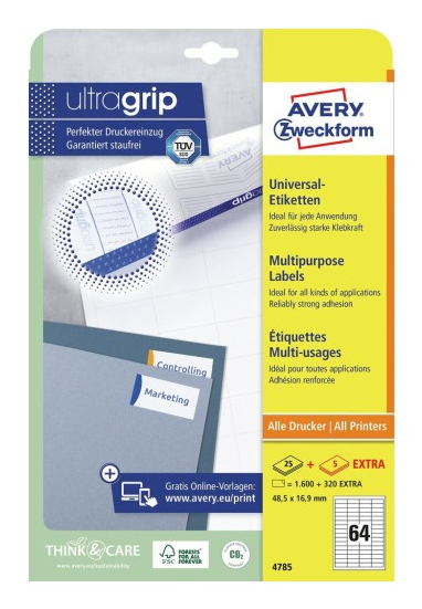Miniatyrbillede 4 af 4: Avery 4785 selvklæbende etiket Rektandel Permanent Hvid 1920 stk