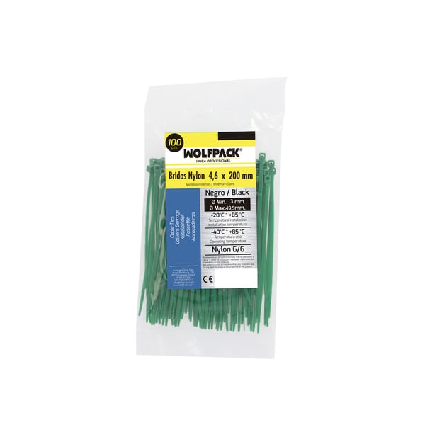Pikkukuva 3 / 5: Wolfpack Brida Nylon 100%. Color Verde 4,6 x 200 mm. (Bolsa 100 Unidades) nippuside