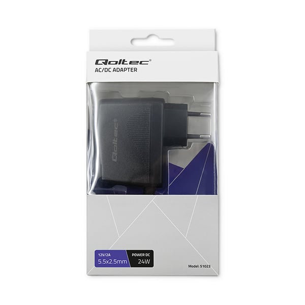 Qoltec 51023 virta-adapteri ja vaihtosuuntaaja Sisätila 24 W Musta
