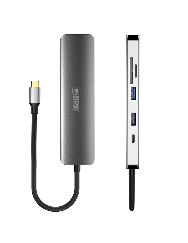 Urban Factory MHC45UF kannettavien tietokoneiden telakka ja porttitoistin Langallinen USB 3.2 Gen 1 (3.1 Gen 1) Type-C Harmaa