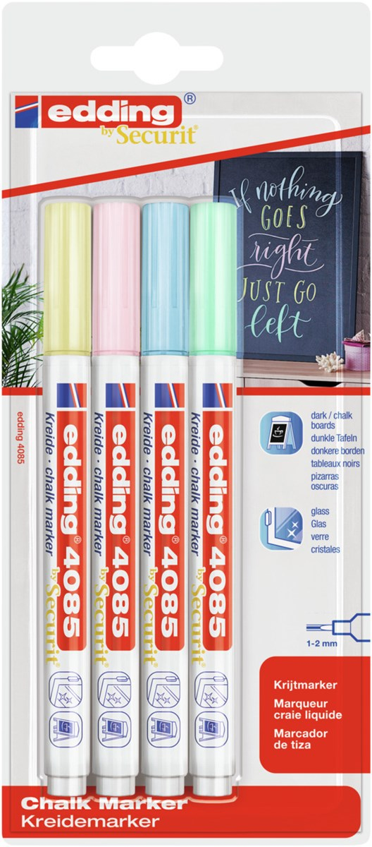 Edding 4085 Pastel Set kridt markør Kugle Lyse Blå, Lysegrøn, Lyserød, Gul 4 stk