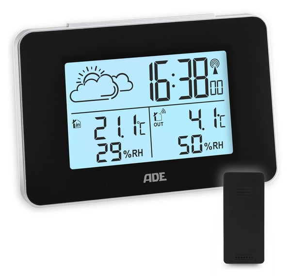 Miniatyrbillede 2 af 2: ADE WS2136-1 digital vejrstation Sort LED Batteri