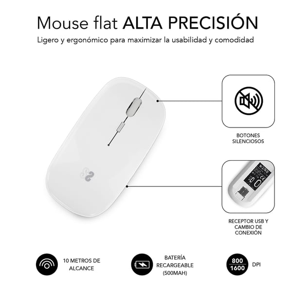 SUBBLIM SUBMO-DFLAT21 hiiri Office Molempikätinen RF Wireless + Bluetooth + USB Type-A Optinen 1600 DPI