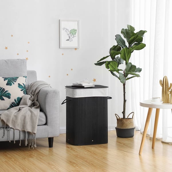 Miniatyrbild 3 av 5: Songmics LCB10B tvättkorg 72 l Rektangulär Bamboo Svart