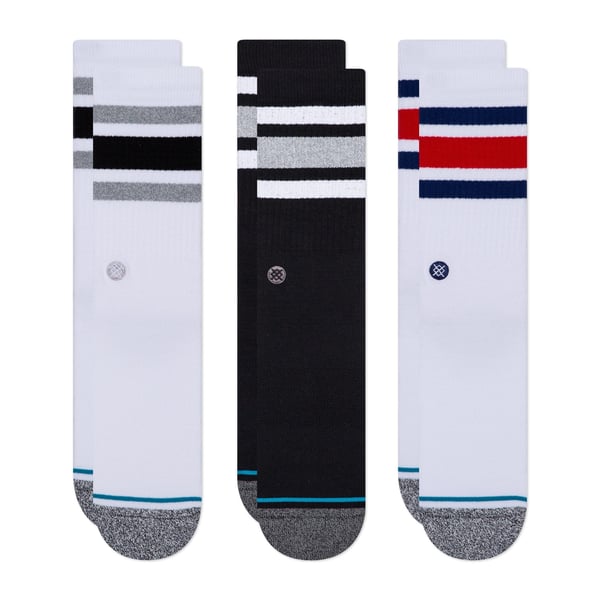 Stance The Boyd 3 Pack Hunstik Crew sokker Sort, Grå, Rød, Hvid 3 Par