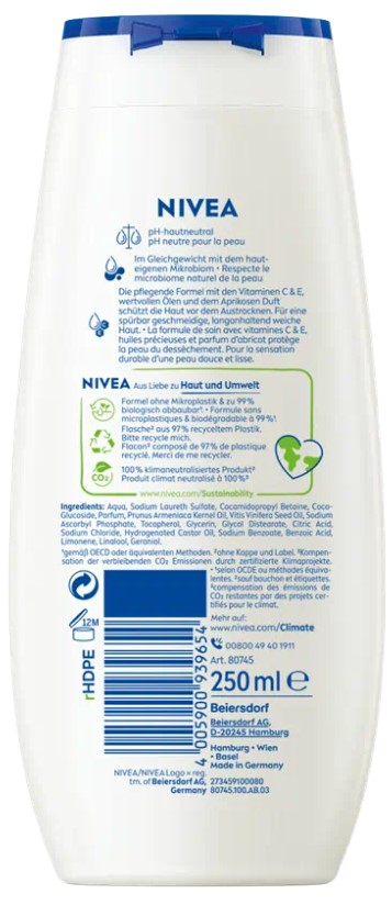Miniatyrbild 2 av 2: NIVEA Apricot & Apricot Seed Oil 250 ml Duschgel Kropp