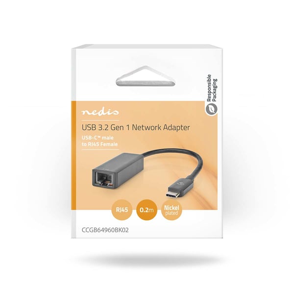 Miniatyrbild 6 av 6: Nedis CCGB64960BK02 kabelomvandlare (hane/hona) RJ-45 USB Type-C Svart