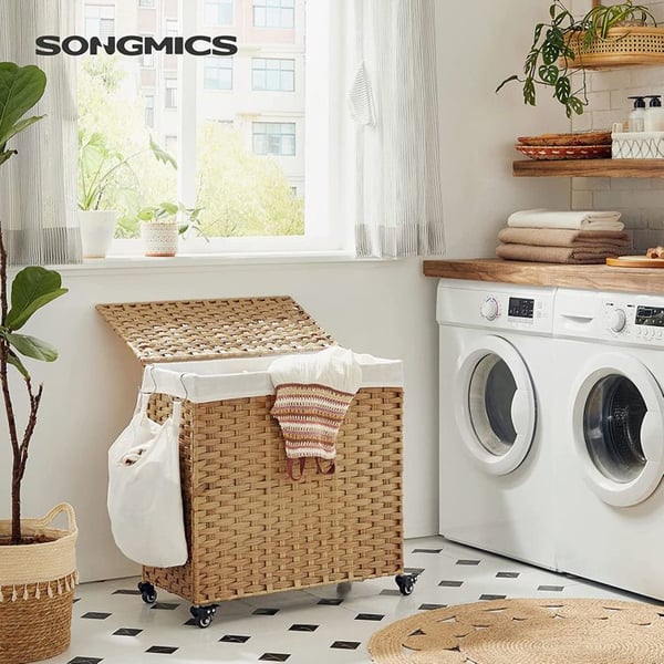 Songmics UKLCB363N01 pyykkikori 140 L Suorakulmainen Puuvilla, Metalli, Muovi Puu