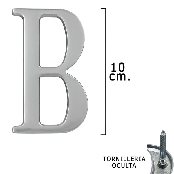 Pikkukuva 1 / 2: Wolfpack Letra Metal 'B' Plateada Mate 10 cm. con Tornilleria Oculta (Blister 1 Pieza)