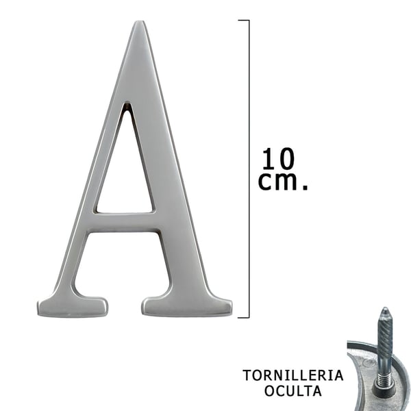 Wolfpack Letra Metal 'A' Plateada Mate 10 cm. con Tornilleria Oculta (Blister 1 Pieza)