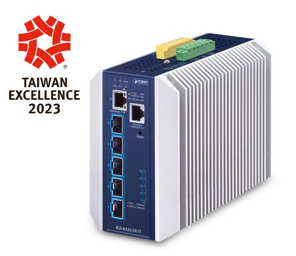 PLANET Industrial Layer 3 5-Port Administreret L3 10G Ethernet (100/1000/10000) Aluminium, Blå