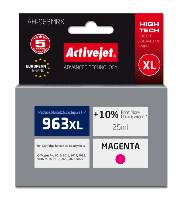 Activejet AH-963MRX blæk til HP-printere, Erstatning HP 963XL 3JA28AE; Premium; 1760 sider; lilla Activejet AH-963MRX blæk til HP-printere, Erstatning HP 963XL 3JA28AE; Premium; 1760 sider; lilla