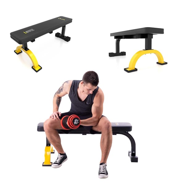 Miniatyrbillede 6 af 11: HMS Fitness L8012 Flad vægttræningsbænk Motionscenter, Hjem Sort, Gul