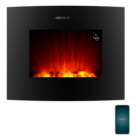 Cecotec ReadyWarm 2650 Curved Flames Connected Indendørs Vægmonterbar pejs Elektrisk Sort