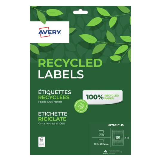 Miniatyrbillede 1 af 5: Avery LR7651-15 selvklæbende etiket Rektandel Permanent Hvid 975 stk