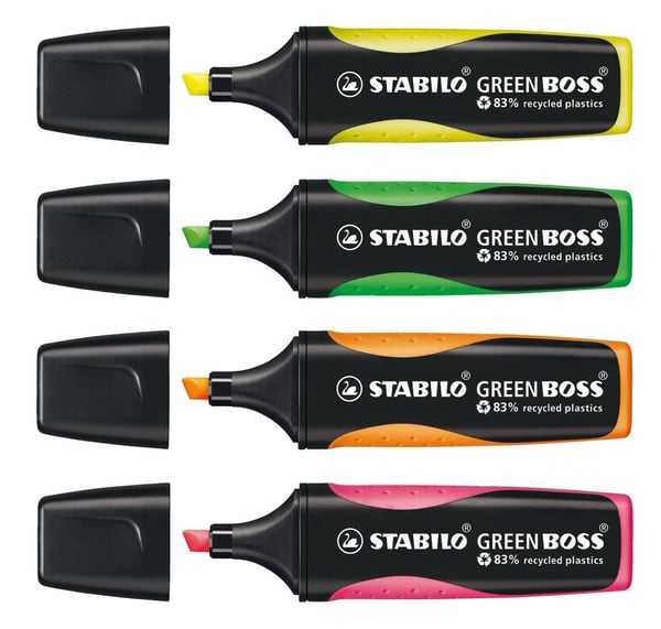 Miniatyrbild 6 av 8: STABILO GREEN BOSS märkpennor 4 styck Mejselspets Grön, Orange, Rosa, Gul