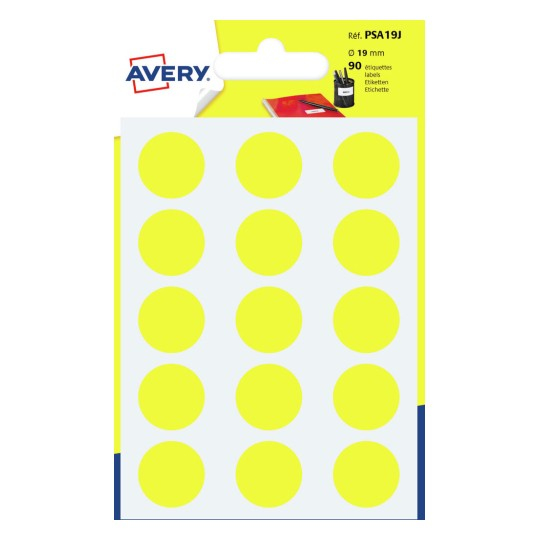 Avery PSA19J självhäftande etiketter Rund Permanent Gul 90 styck