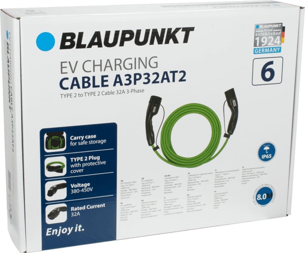 Blaupunkt A3P32AT2 opladningskabel til elbil Grøn Type 2 3 8 m