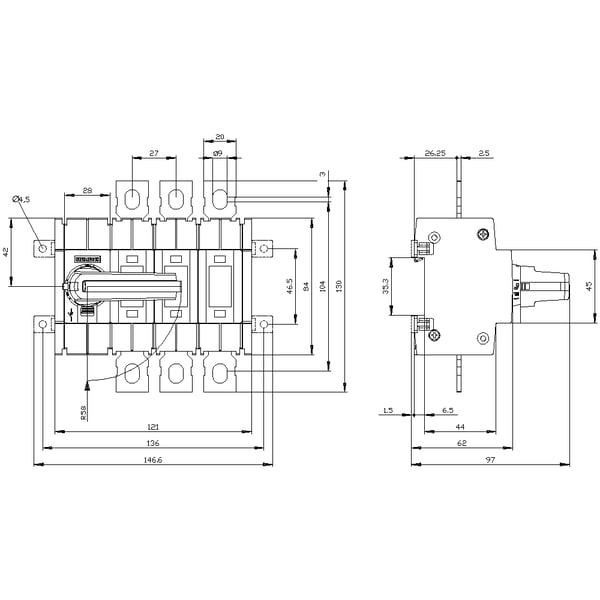 Miniatyrbillede 2 af 3: Siemens Lasttrennschalter 3polig 200 A 4 Wechsler 690 V/AC 3KD36320NE100