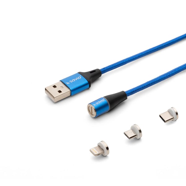 Pikkukuva 1 / 2: Savio CL-157 USB-kaapeli USB 2.0 2 m USB A USB C/Micro-USB B/Lightning 0,48 Gbit/s Sininen