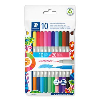 Miniatyrbillede 1 af 7: STAEDTLER Fasermaler D.spitze Twin color 10 stk. detailhandel