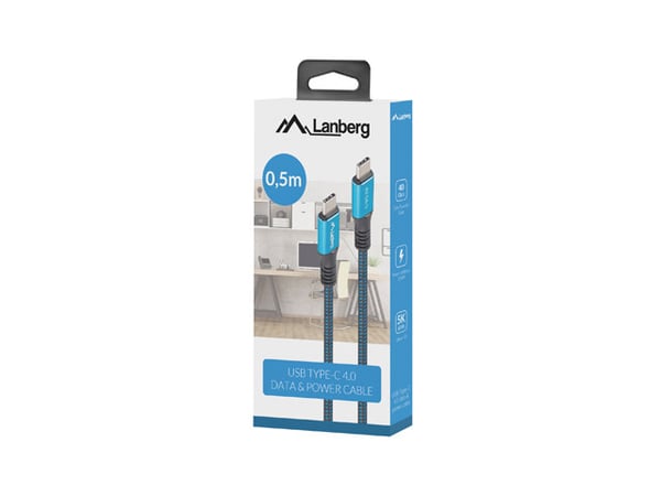 Lanberg CA-CMCM-45CU-0005-BK USB-kabel USB4 Gen 2x2 0,5 m USB C 40 Gbit/sek. 100 W Sort, Blå
