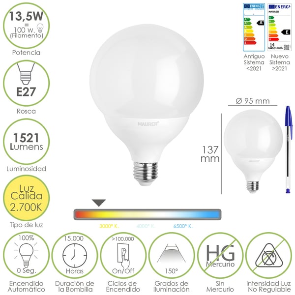 Maurer 19073174 LED-lamppu 3000 K 13,5 W E27