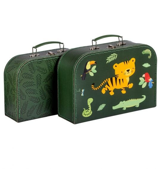 A Little Lovely Company SCTIGR21 Bagage taskesæt Hård skal Grøn Pap, Metal, Polyester