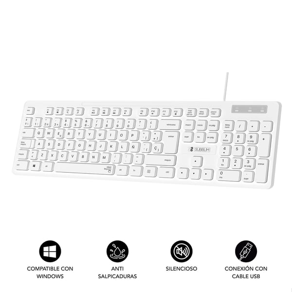 SUBBLIM SUBKBC-0SSK51 tangentbord Universal USB QWERTY Spansk Svart, Vit