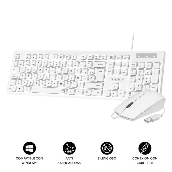 SUBBLIM SUBKBC-CSSK02 tastatur Mus inkluderet Universel USB QWERTY Spansk Hvid