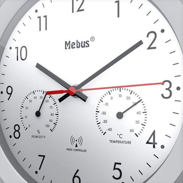 Mebus 19450 Væg- og bordur Digitalt ur Rund Sølv, Hvid