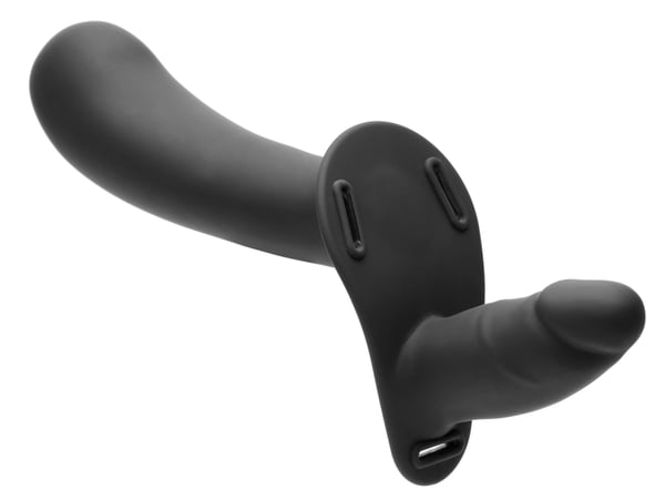 Pikkukuva 5 / 7: Strap U 28X Double Diva 2" Vyödildo Anaaliseksi, Emätinseksi Musta Muovi, Silikoni