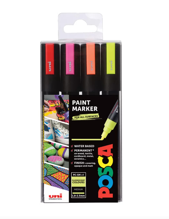 POSCA PC-5M Orange, Rosa, Röd, Gul 4 styck