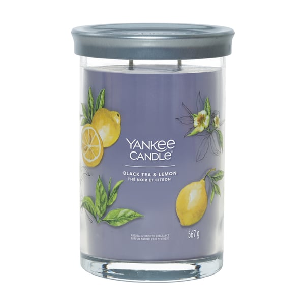 Miniatyrbillede 1 af 2: Yankee Candle Black Tea & Lemon vokslys Cylinder Grå 1 stk