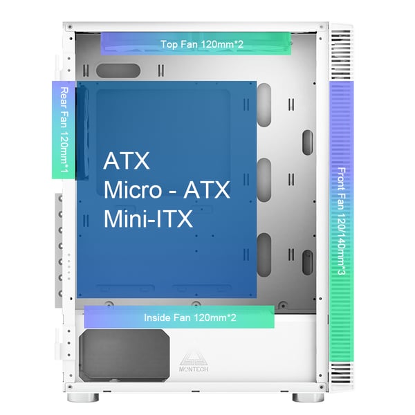 Miniatyrbild 8 av 8: Montech X3 GLASS Midi Tower Vit