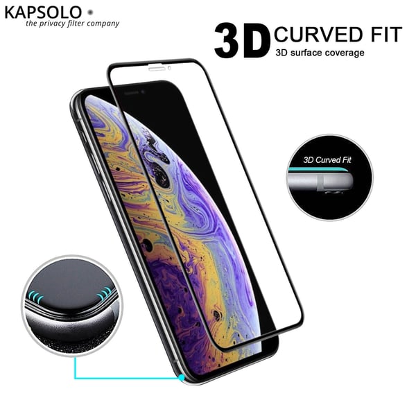 Miniatyrbild 3 av 5: KAPSOLO Skärmskydd iPhone 11 Pro Max XS MAX Tempered Glass hårdhetsklass 3D 9H Microbial Härdat glas Screen Protection