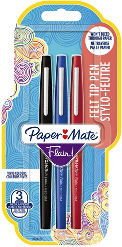 Miniatyrbillede 1 af 4: Papermate Flair Original filtpen Mellem Sort, Blå, Rød 3 stk