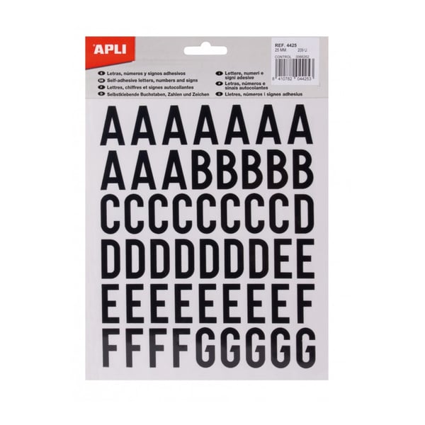 Miniatyrbillede 1 af 2: APLI 04425 selvklæbende bogstav og tal 209 stk Sort Brev