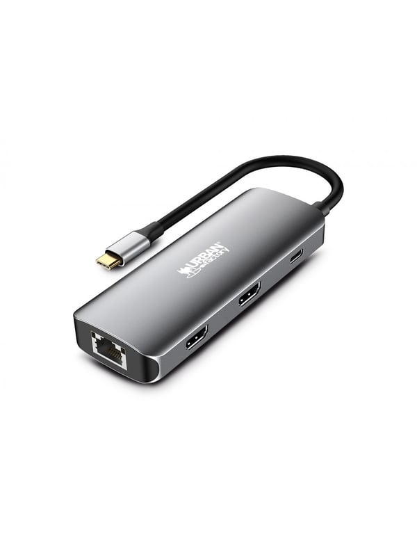 Urban Factory MHC55UF kannettavien tietokoneiden telakka ja porttitoistin Langallinen USB 3.2 Gen 1 (3.1 Gen 1) Type-C Harmaa