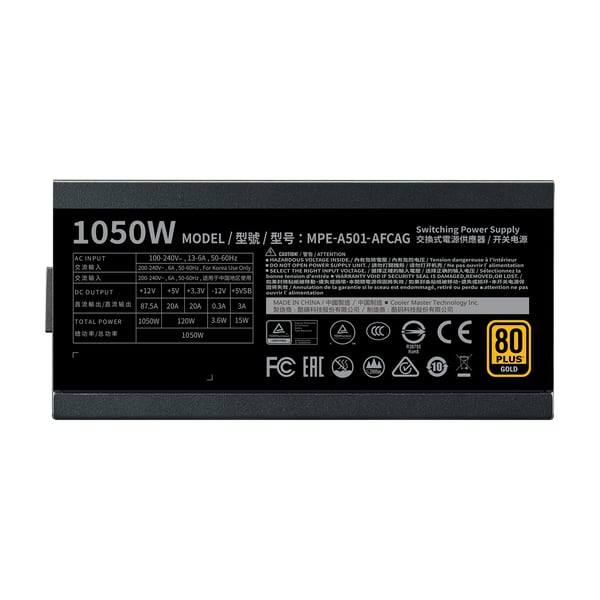 Cooler Master MWE Gold 1050 - V2 Full Modular enhed til strømforsyning 1050 W 24-pin ATX ATX Sort