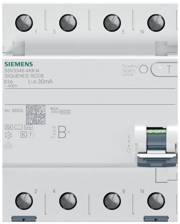 Siemens 5SV33464KK14 5SV3346-4KK14 Fehlerstrom-Schutzschalter B+ 4polig 63 A 0.03 A kredsløbsafbryder 4P
